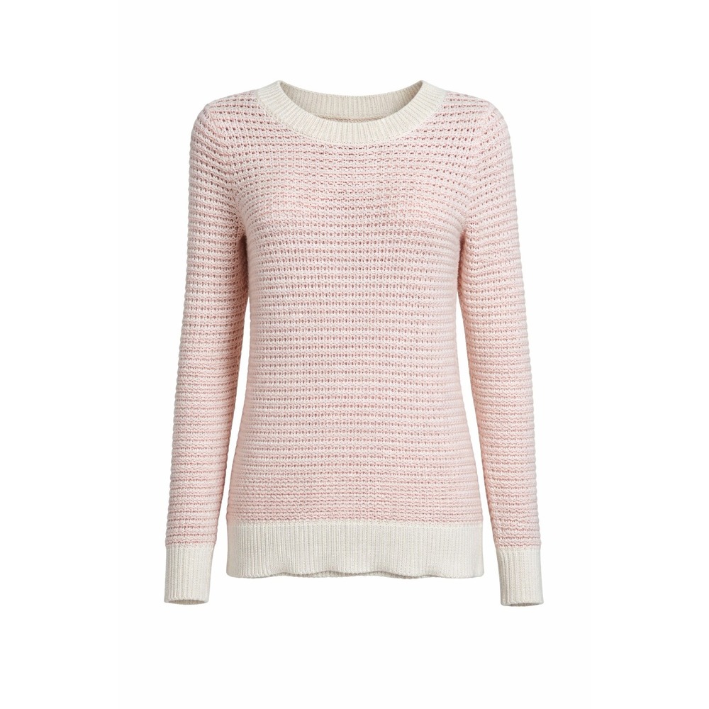 Chico's Womens Small Striped Knit Sweater Cream Pink Long Sleeve Casual Pullover